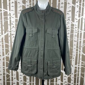 Democracy Olive Green Studded Lace Back Accent Cargo Jacket sz M
